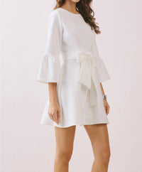 TCEC Flare 3/4 Sleeve A Line Dress in white - women's dress - detail view