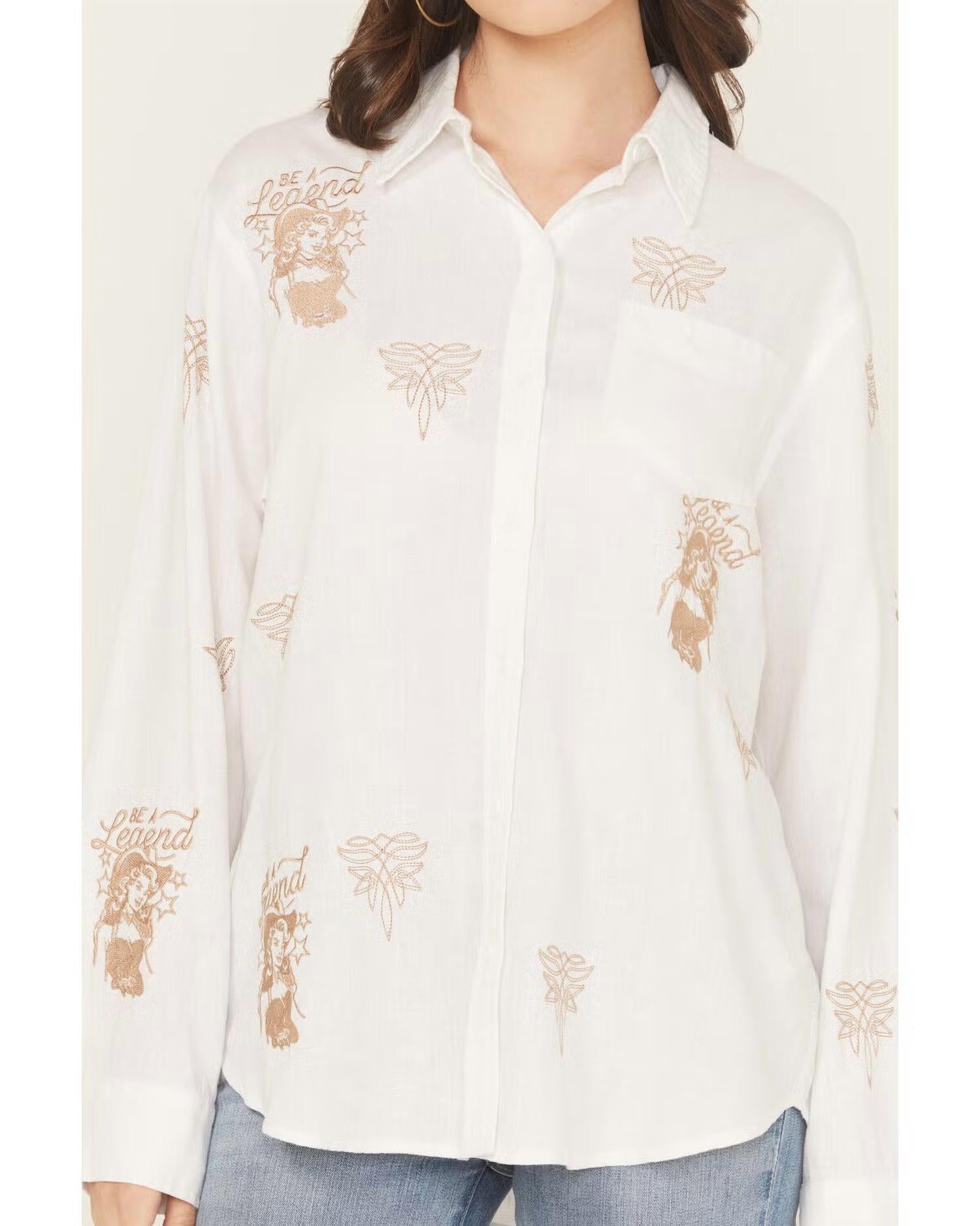 Blue B - Boot Stitch Cowgirl Embroidered Button-up