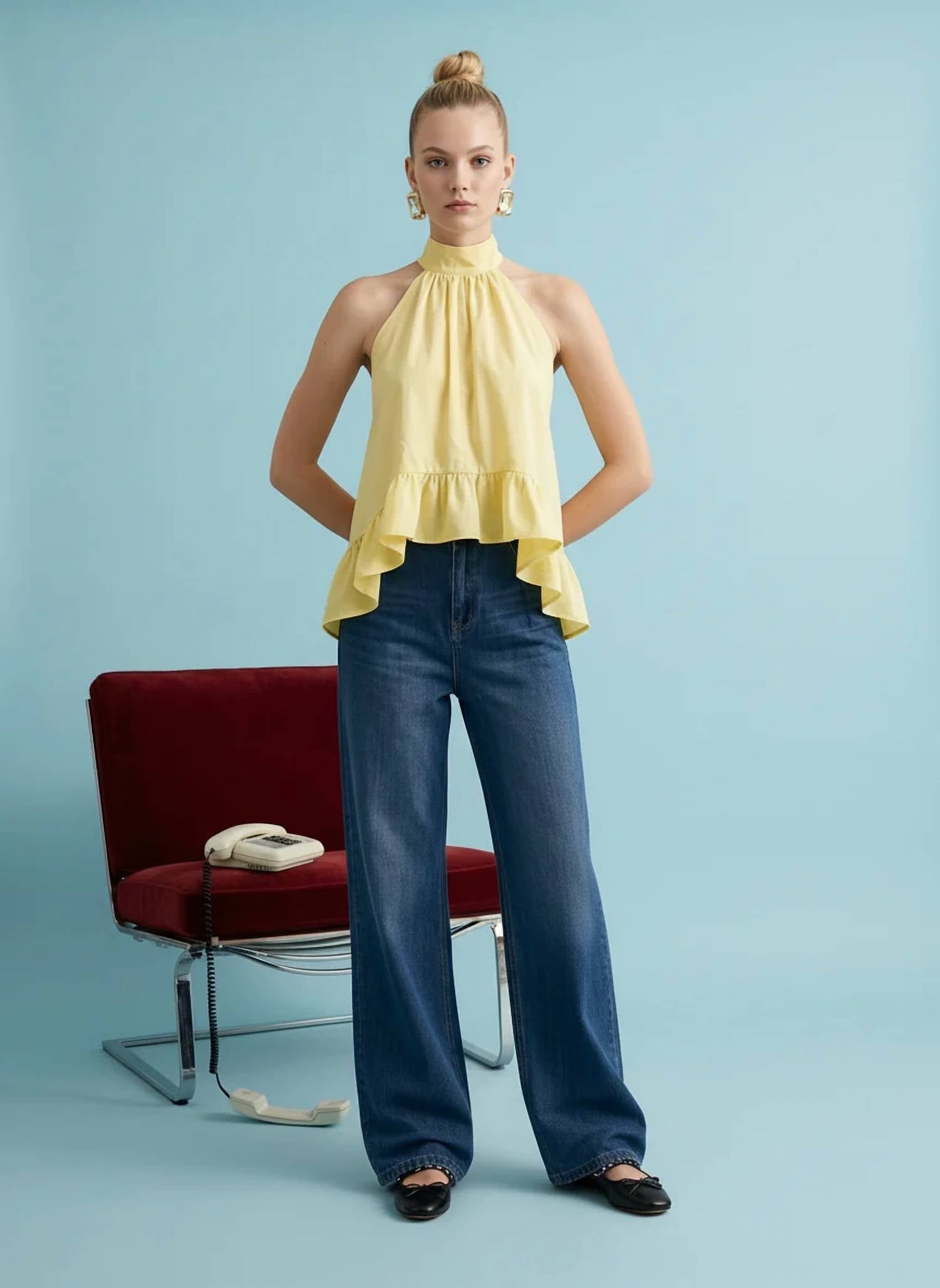 Heyson - Halter Ruffle Tiered High-Neck Top