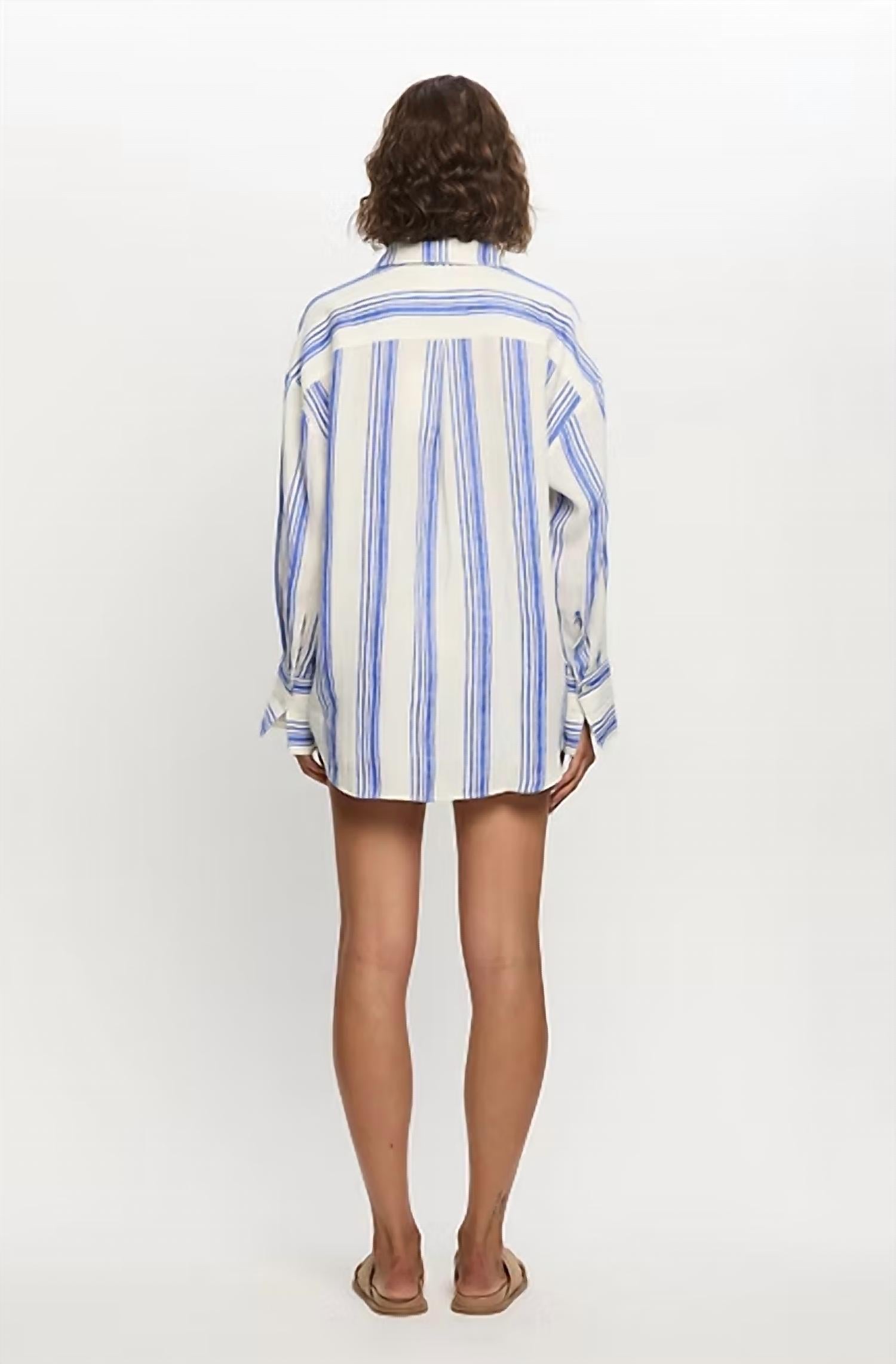 KIVARI Isabelle Shirt in blue stripe - women's shirt - alternate view