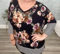 Honeyme - Floral And Stripes Top