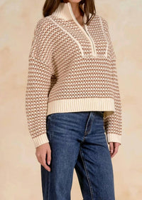Elan - Open Knit Quarter Zip Sweater