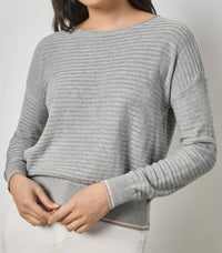 Lilla P - Tipped Hem Wide Neck Sweater Top
