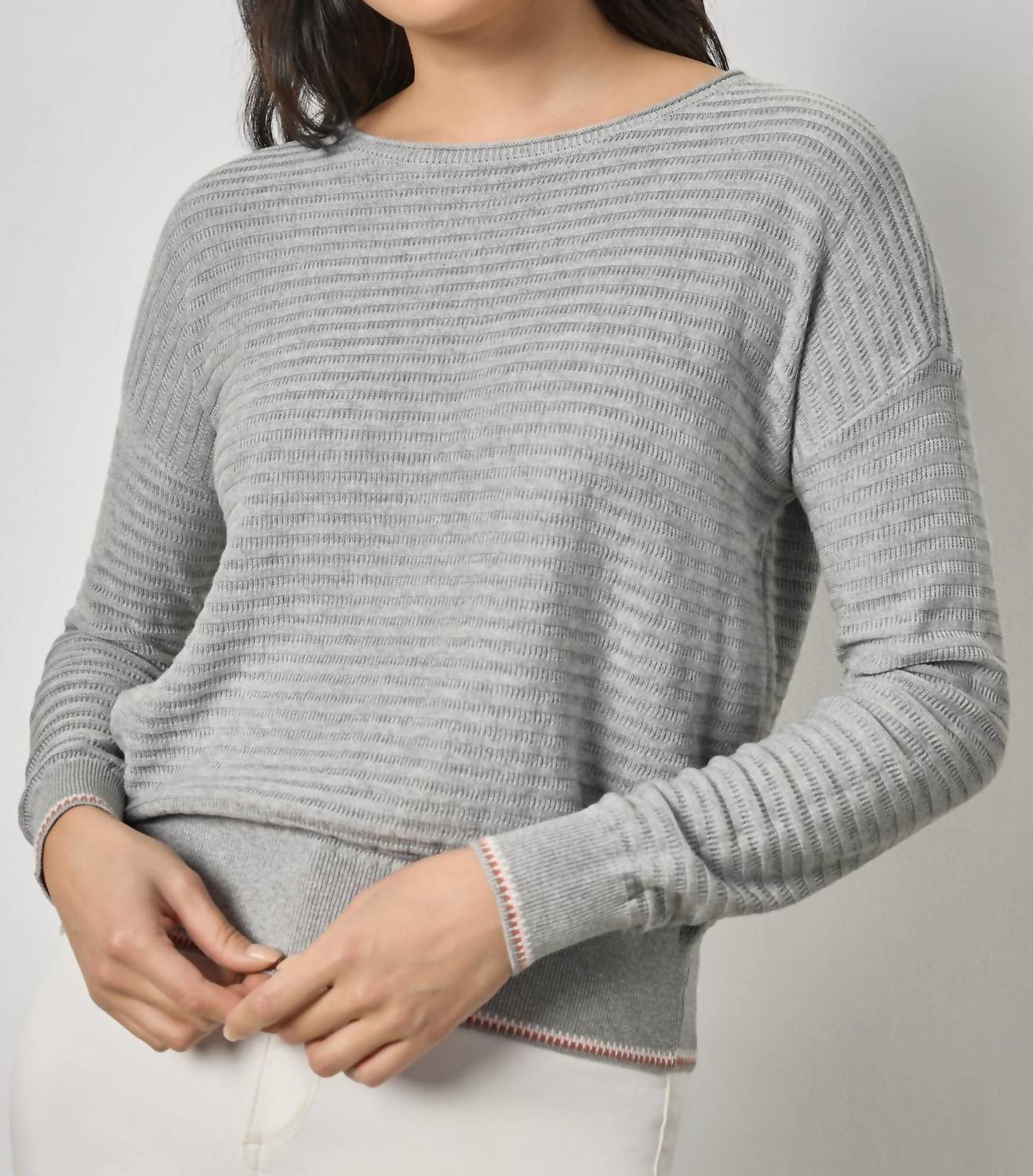 Lilla P - Tipped Hem Wide Neck Sweater Top