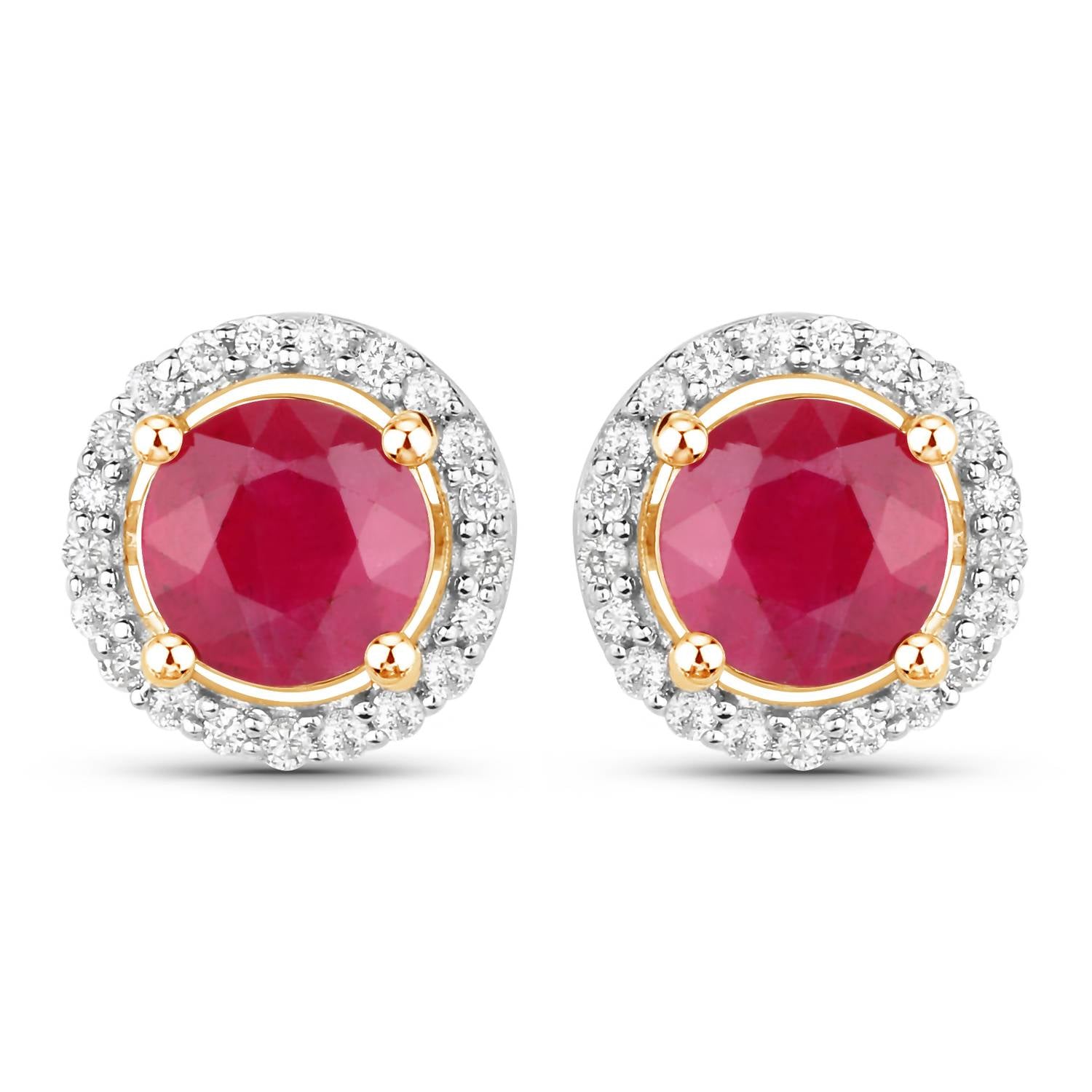 Diana M Jewels Women's Round Natural Ruby Stud Earrings (1.50 Ct) - Petite in 14k yellow gold - women's item