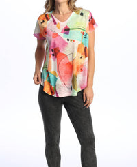 Jess & Jane Livia Cap Sleeve Top in pink multi - women's blouse