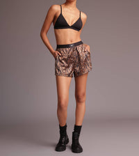 HEROINE SPORT Relaxed Fit Satin Boxer in desert python - women's shorts