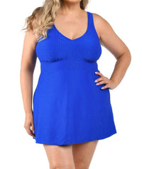 Maxine Of Hollywood - Textured Spa V-neck Swim Dress One Piece - Plus