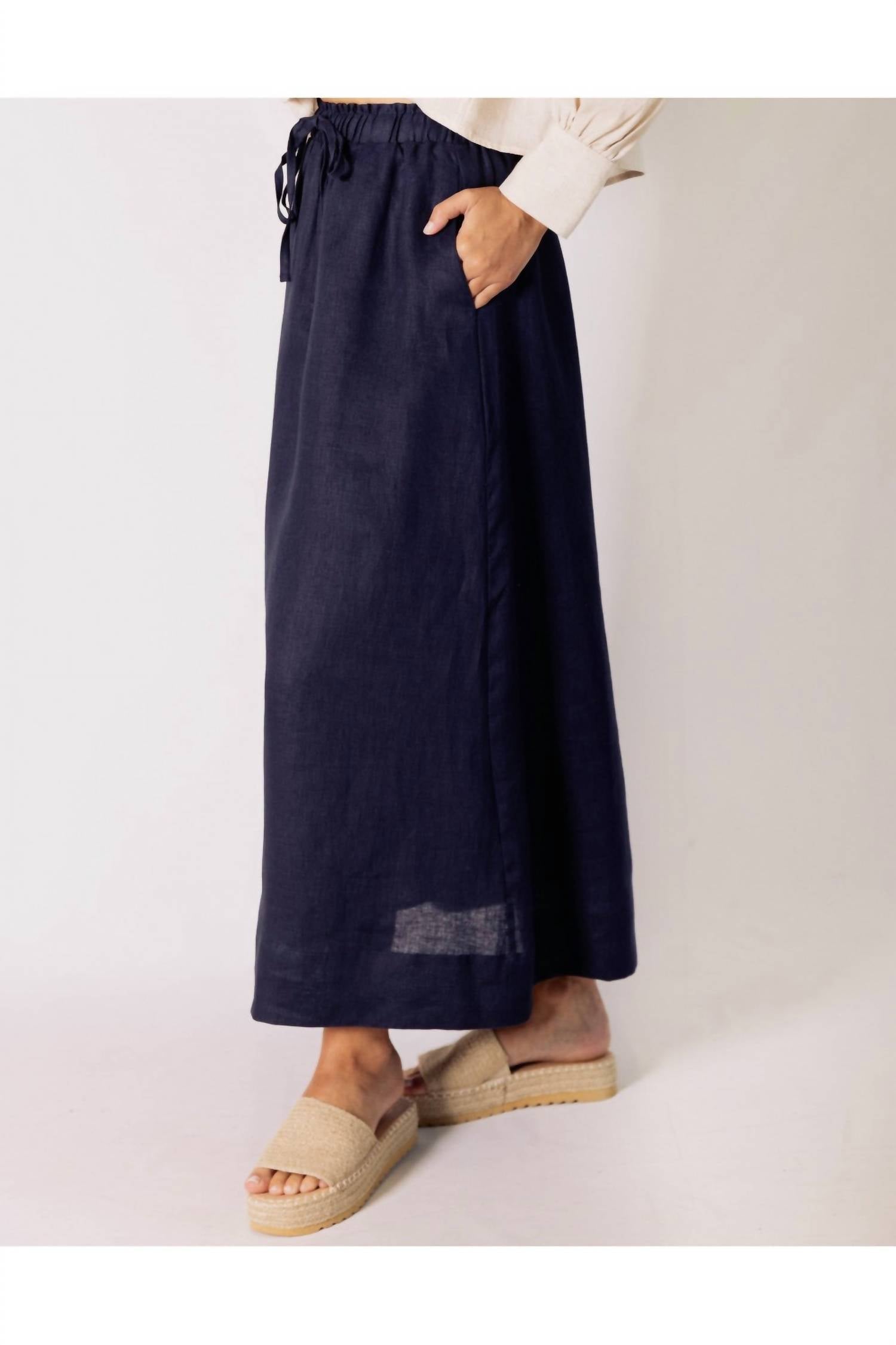 P.CILL Linen Long Skirt in navy - women's skirt - alternate view