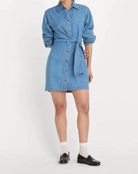 Good American - Denim Wrap Shirt Mini Dress