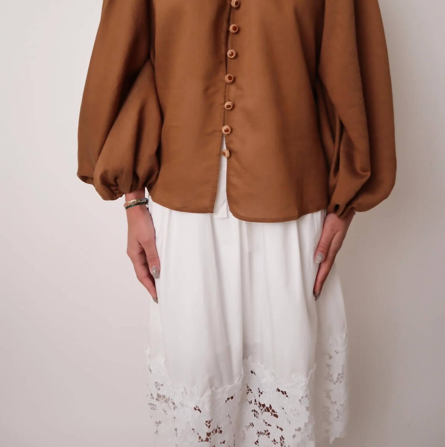 Beulahstyle - Eyelet Lace Long Sleeve Blouse