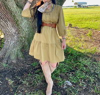 Baevely by Wellmade Daisy Long Sleeve Dress in olive - women's dress