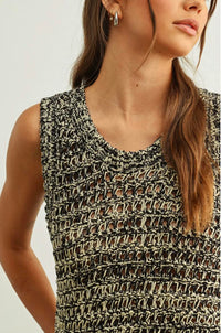 MIOU MUSE Sleeveless Two Tone Knit Top in black - women's blouse - view 5