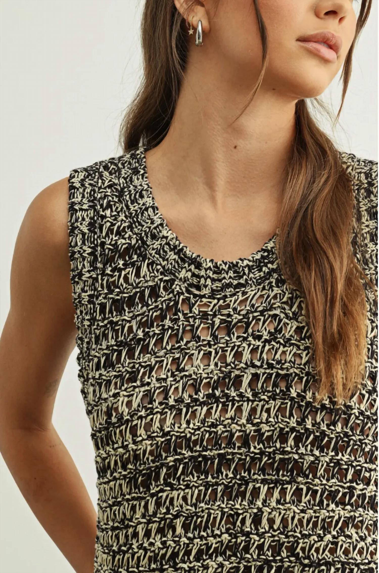 MIOU MUSE Sleeveless Two Tone Knit Top in black - women's blouse - view 5