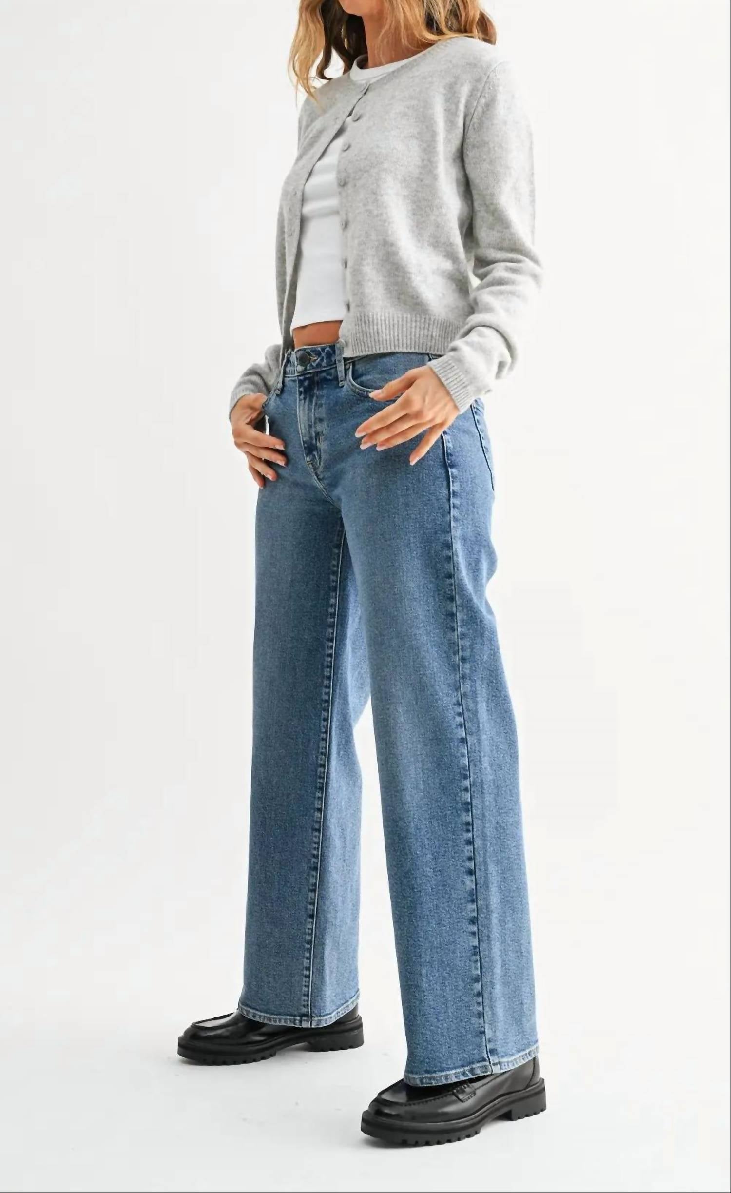 Just Black Denim - Mid Rise Slim Wide Leg Jeans