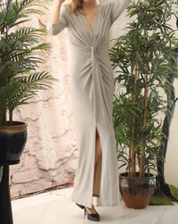 Joseph Ribkoff - Sparkle Knit Draped Front Long Dress