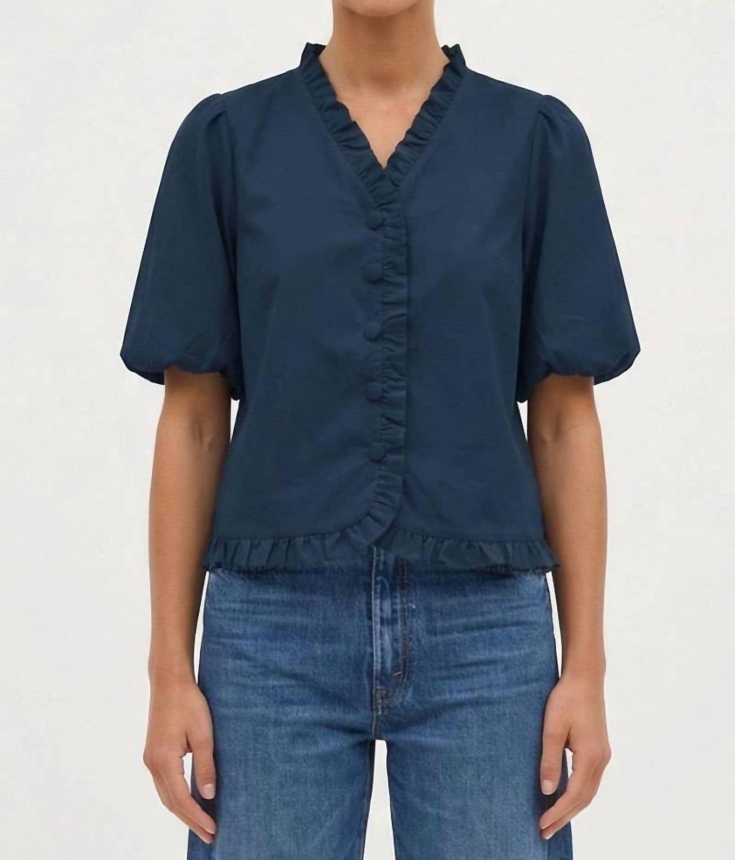 Naked Zebra - Ruffle Detail Bubble Sleeve Top