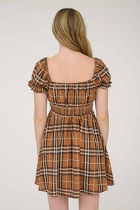 Blu Pepper - Plaid Short Puff Sleeve Mini Dress