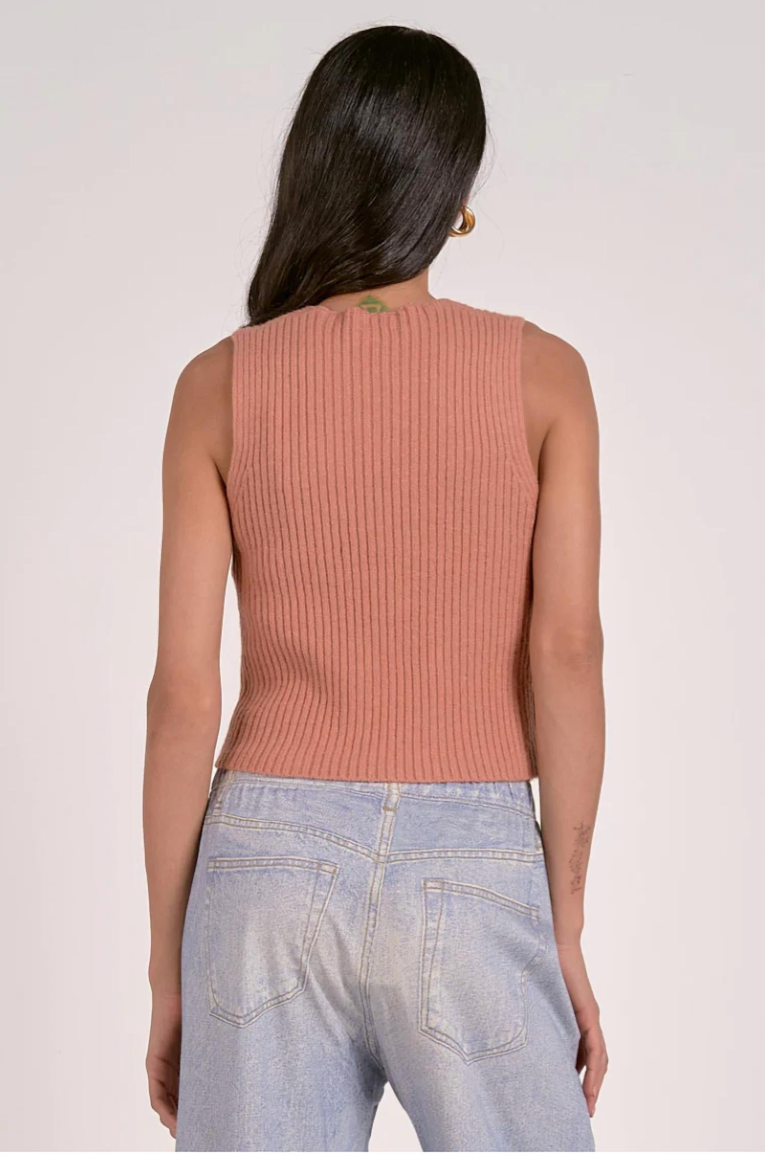 ELAN Sleeveless Sweater Vest in peach - women's tank top - view 4
