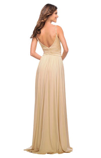 La Femme Long A-line Gown in light gold - women's dress - alternate view