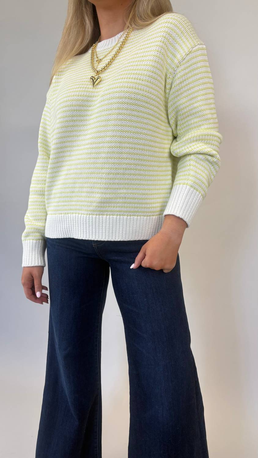 PISTOLA Aura Relaxed Crew Neck Sweater Top in limeade - women's sweater - detail view