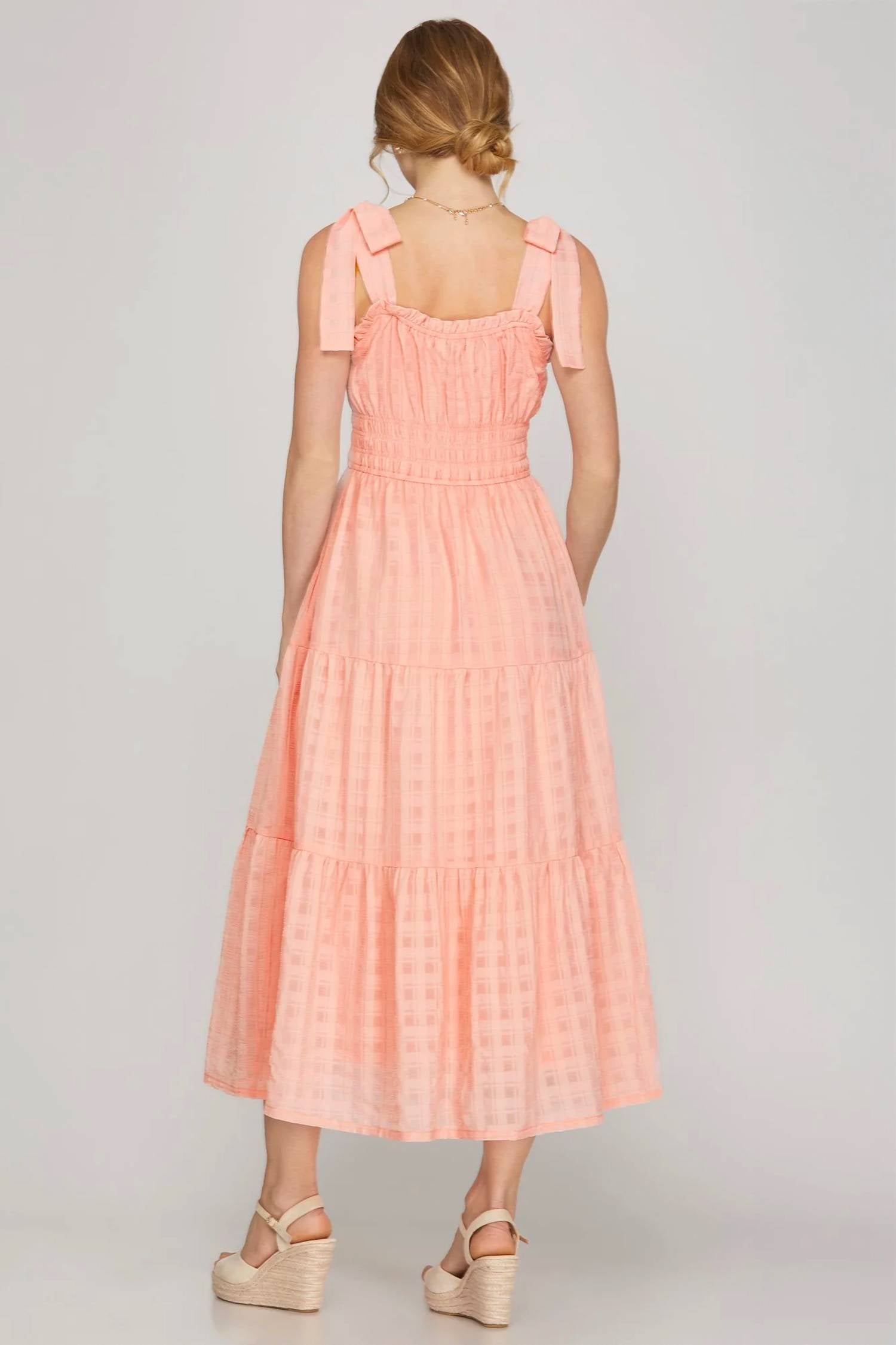She + Sky - Textured Woven Midi Tiered Dress