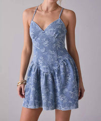 En Saison Opal Mini Dress in tinted denim - women's dress