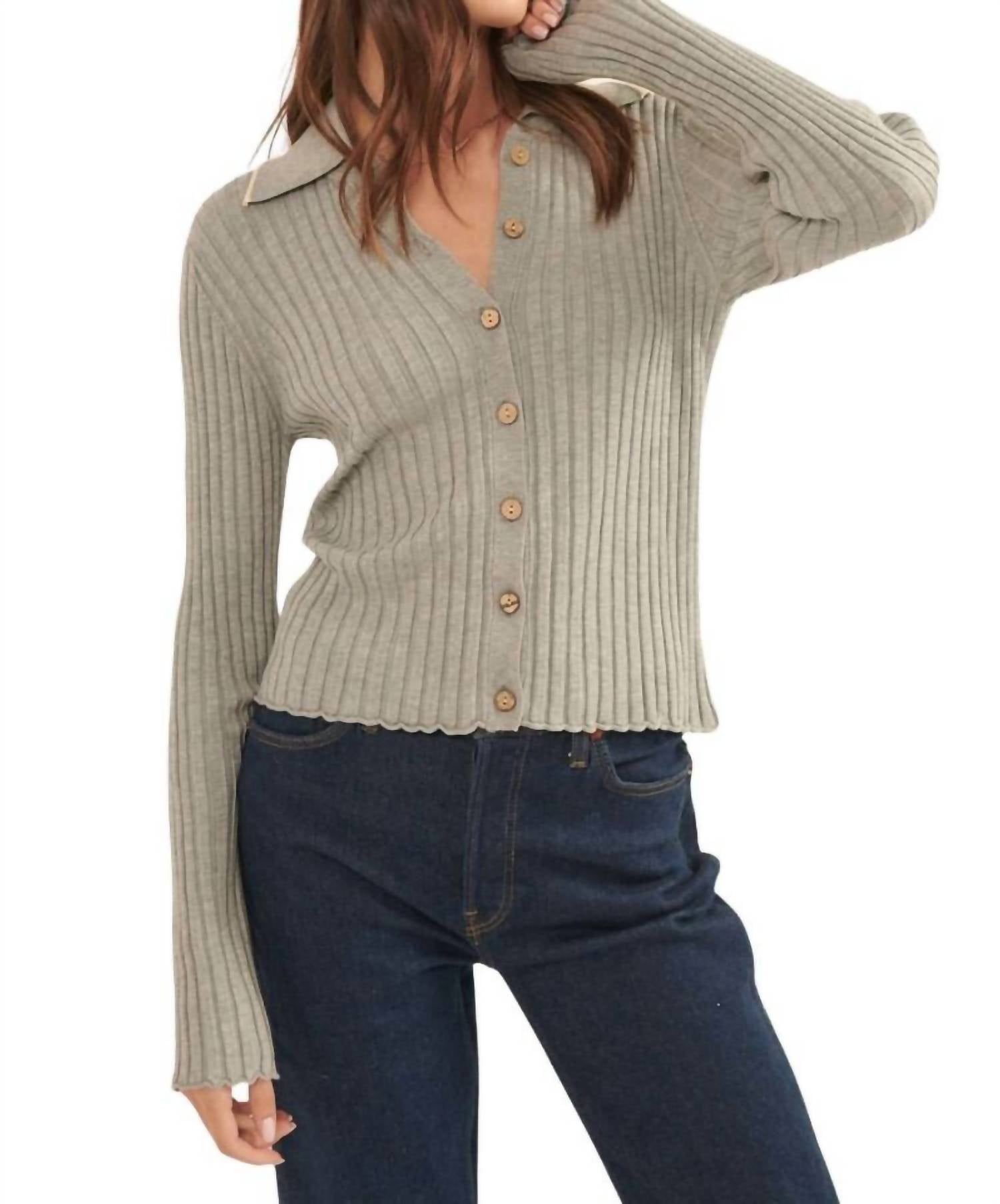 Promesa - Lila Self Button Ribbed Knit Sweater