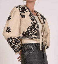 ELAN Tie Front Boho Jacket in natural black - women's jacket - alternate view