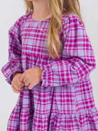 Rufflebutts - Girls' Harper Plaid Woven Long Sleeve Tiered Twirl Dress