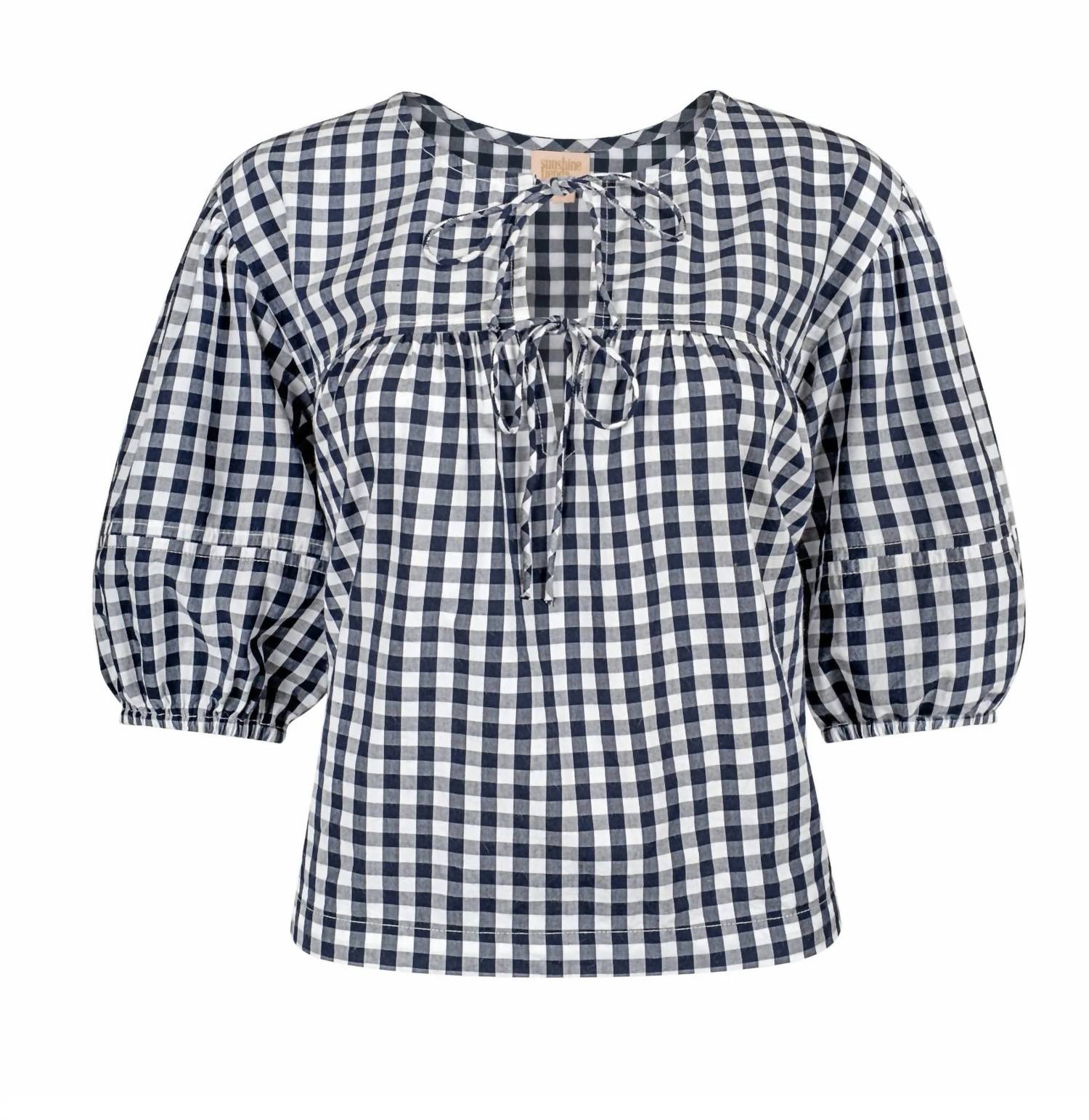 Sunshine Tienda Gingham Mira Top in navy - women's blouse - view 4