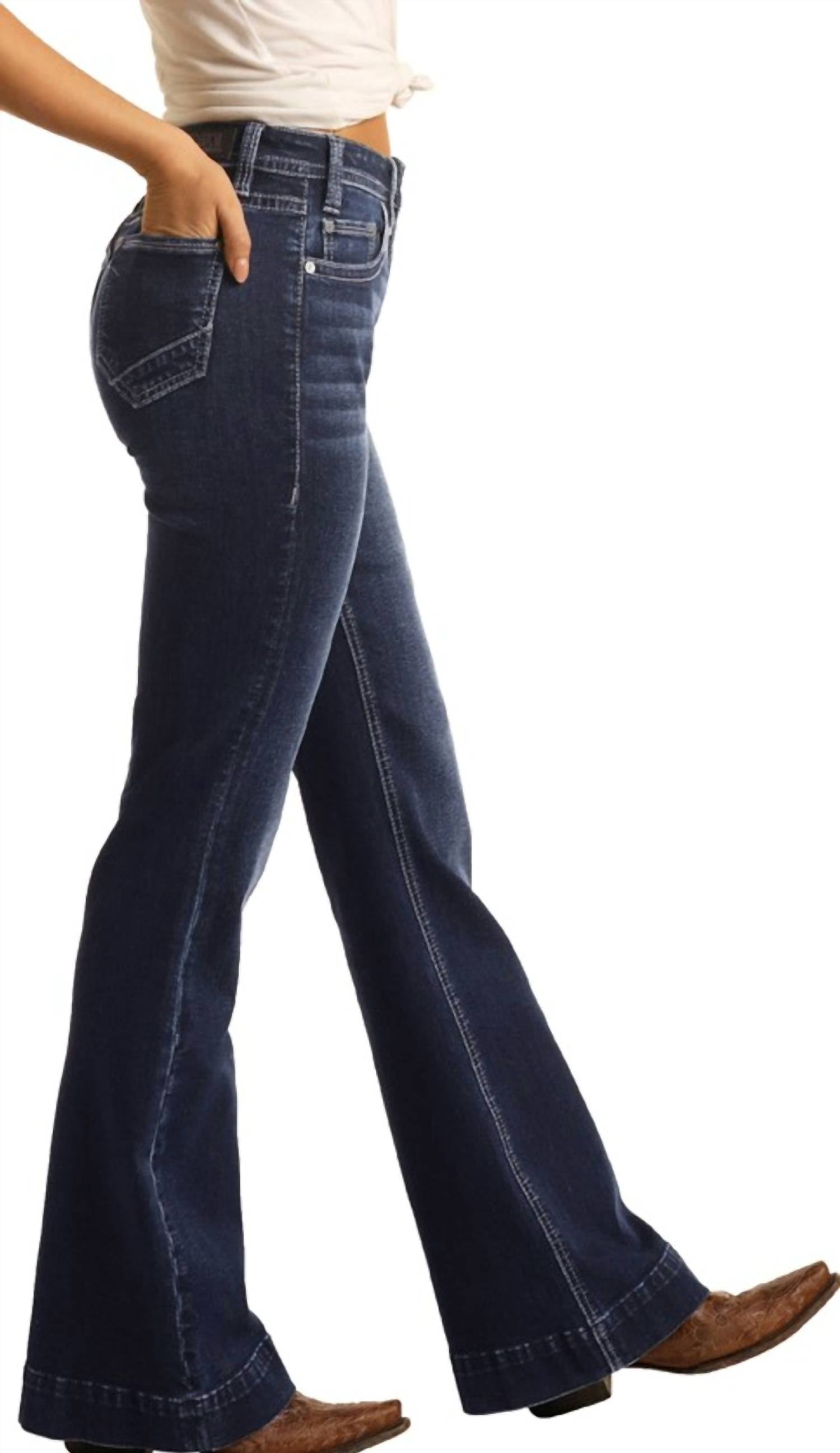 Rock & Roll Denim - Women's High Rise Extra Stretch Button Fly Trouser Jeans