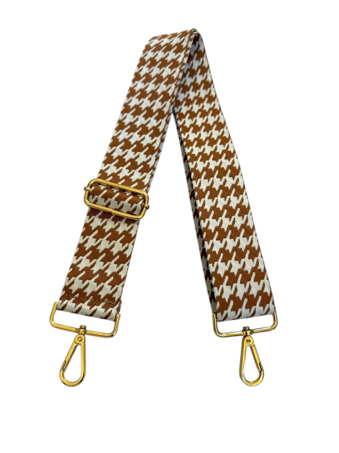 Made in Italy Women's Woven Guitar Style Bag Strap in italy women s woven guitar style bag strap in brown white houndstooth - women's item - detail view