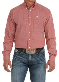 CINCH Long Sleeve Print Button Up Top in red - men's long sleeve top