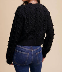 Listicle - Pom Cable Knit Tie Cardigan