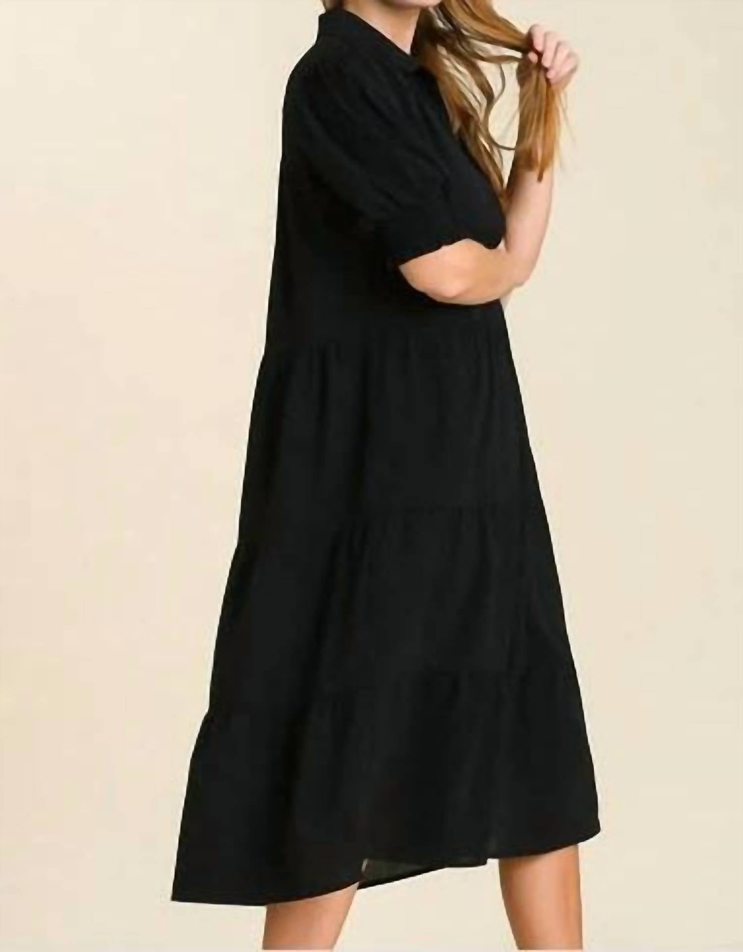 Umgee - Tiered Cuffed Sleeve Midi Dress