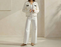 ABLE Contrast Trim Cardigan in white black - women's cardigan - view 4
