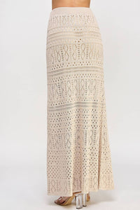 ELLISON Women's Knit Crochet Skirt in taupe - women's skirt - alternate view