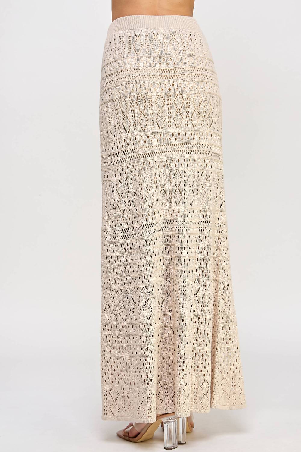 ELLISON Women's Knit Crochet Skirt in taupe - women's skirt - alternate view