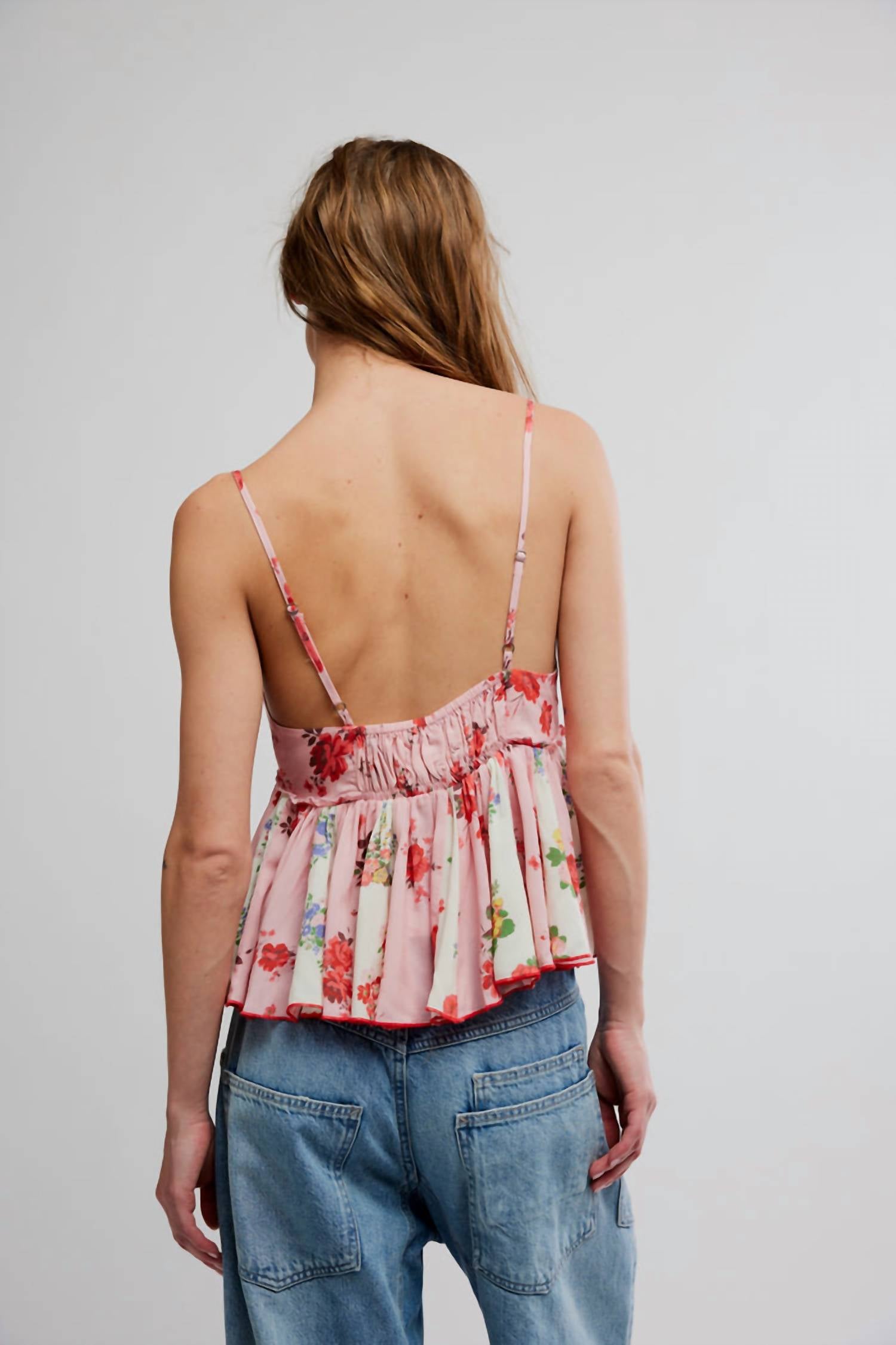 Free People Tillie Ruched Top in pink combo - women's shirt - detail view