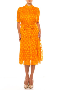 Nicole Miller - Dotted Collared Belted Shirt Dress