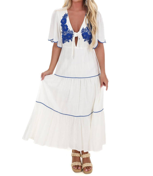 Blue Blush - Embroidered Dreams Tiered Midi Dress