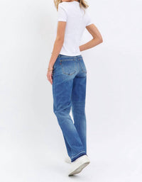 Judy Blue Mid Rise Release Hem Dad Denim Jeans in blue - women's jeans - view 5
