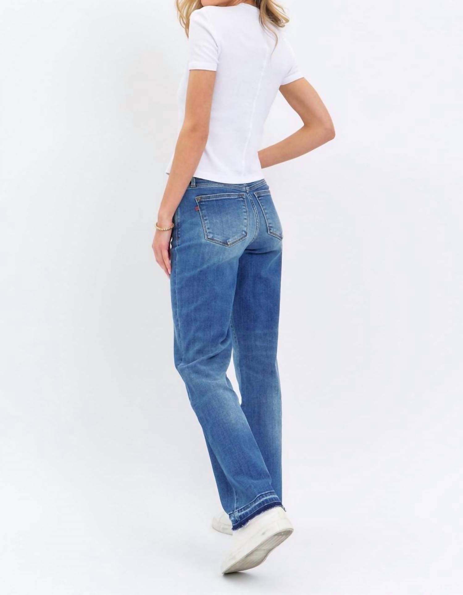 Judy Blue Mid Rise Release Hem Dad Denim Jeans in blue - women's jeans - view 5