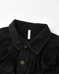 Rylee + Cru Girls' Ruffle Denim Jacket in washed black 1 - kids' jacket - alternate view