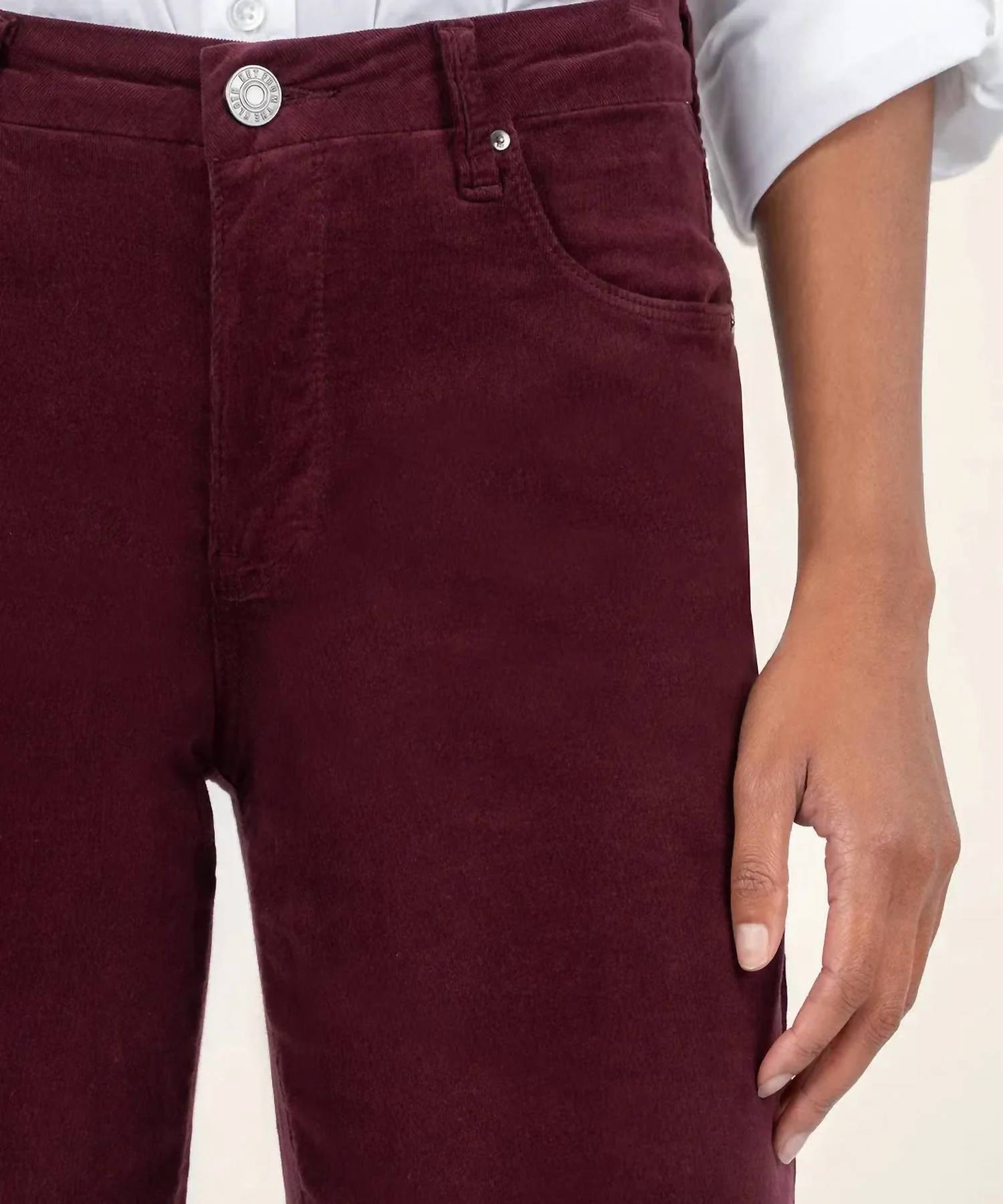 KUT FROM THE KLOTH Meg High Rise Fab Ab Wide Leg Corduroy Pants in dark plum - women's pants - alternate view