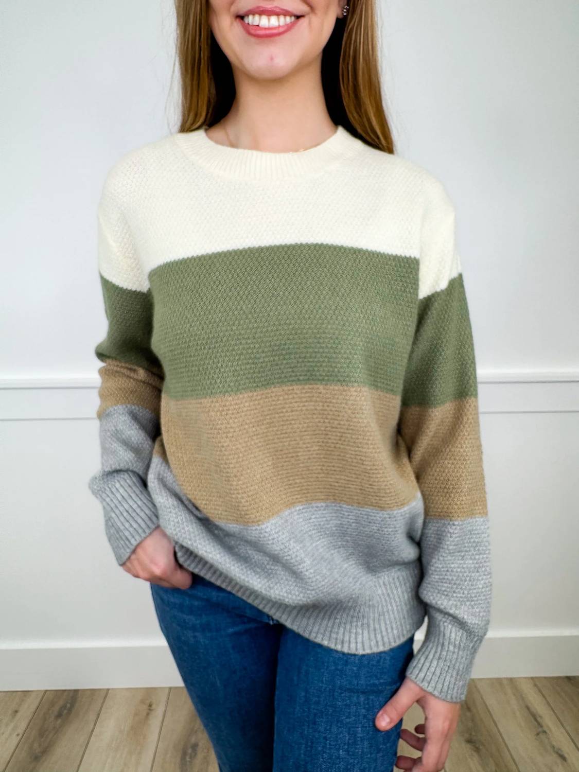 Michelle Mae - Knit Long Sleeve Colorblock Sweater Top