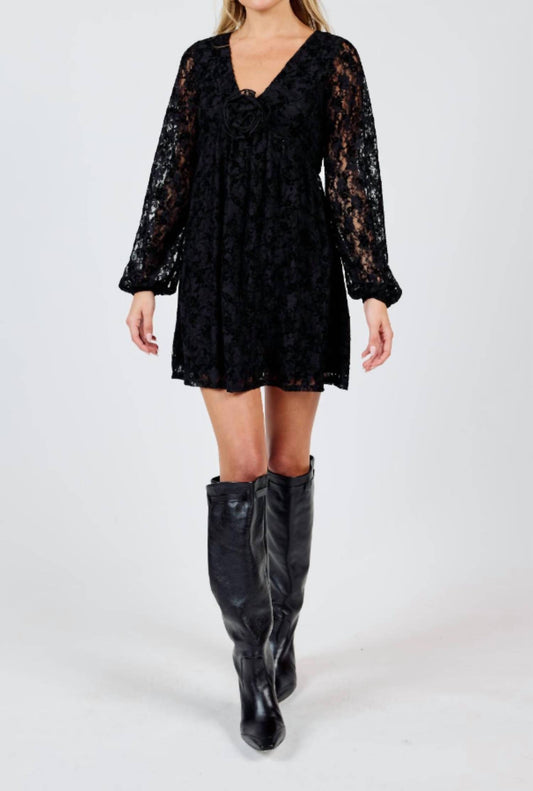 Sadie & Sage - At Dusk V Neck Mini Dress With Flower Detail