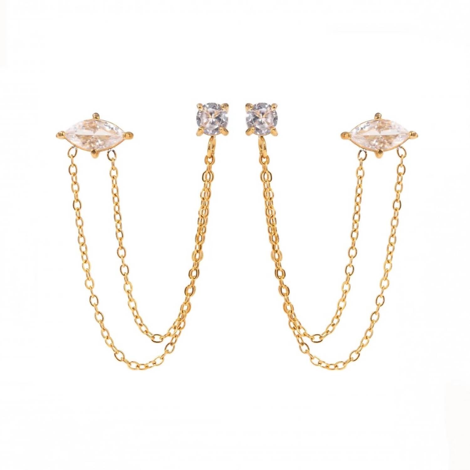 Jessa Jewelry - Women's Ryann Chain Piercing Connector Earrings