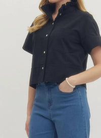 Entro - Cropped Ruffle Neck Top